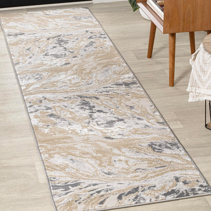 SOR203E-5 Swirl Marbled Abstract Indoor Area-Rug, Casual, Contemporary, Transitional Easy-Cleaning,Bedroom,Kitchen,Living Room,Non Shedding, Black/Ivory, 5 X 8