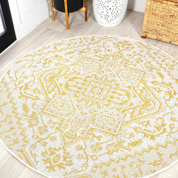 Estrella Bohemian Medallion Textured Weave Indoor/Outdoor Area-Rug, Coastal, Easy-Cleaning, HighTraffic, LivingRoom, Backyard, Non Shedding