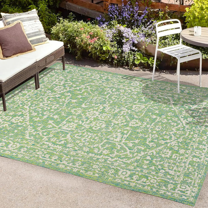 Malta Bohemian Medallion Textured Weave Indoor Outdoor Area Rug, Coastal, Traditional, Transitional Easy Cleaning, Bedroom, Kitchen, Backyard, Patio, Non Shedding