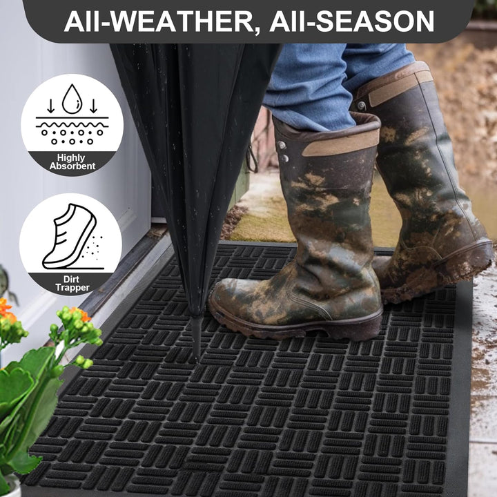 Front Door Mat, Heavy Duty Durable Welcome Mat for Outdoor Indoor, Dirt Trapper Waterproof Super Absorbent Door Mat for Entryway, Outside, Patio, Porch