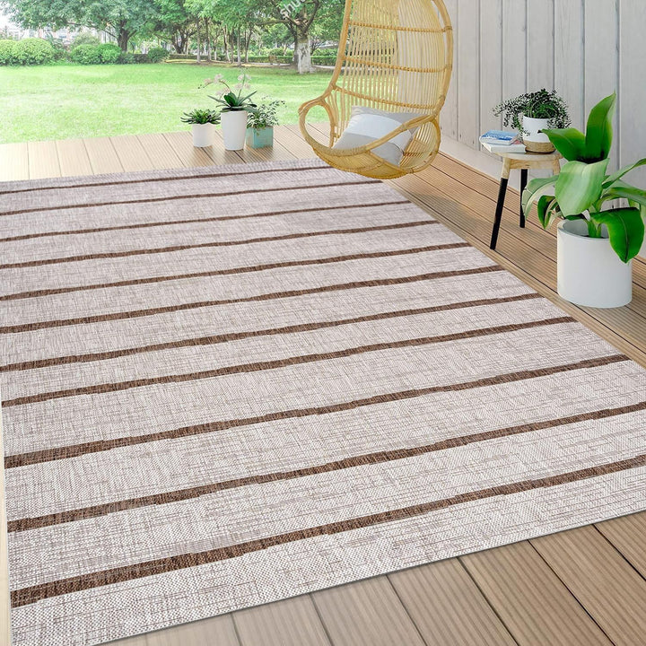 Colonia Berber Stripe Indoor Outdoor Area-Rug, Bohemian, Contemporary, Easy-Cleaning, Bedroom, Kitchen, Backyard, Patio, Non Shedding