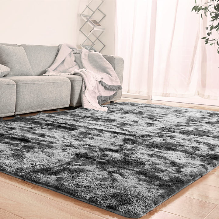 Large Shag Area Rugs 8x10 Feet for Living Room Bedroom, Indoor Soft Fuzzy Shaggy Carpet Fluffy Rugs for Kids Girls Boys Classroom Nursery Dorm Room, Tie-Dyed Light Grey