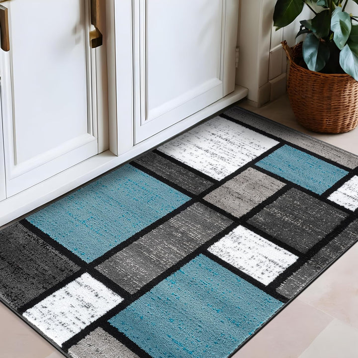 Contemporary Modern Boxes for Home Office, Living Room, Bedroom, Kitchen Non Shedding Area Rug