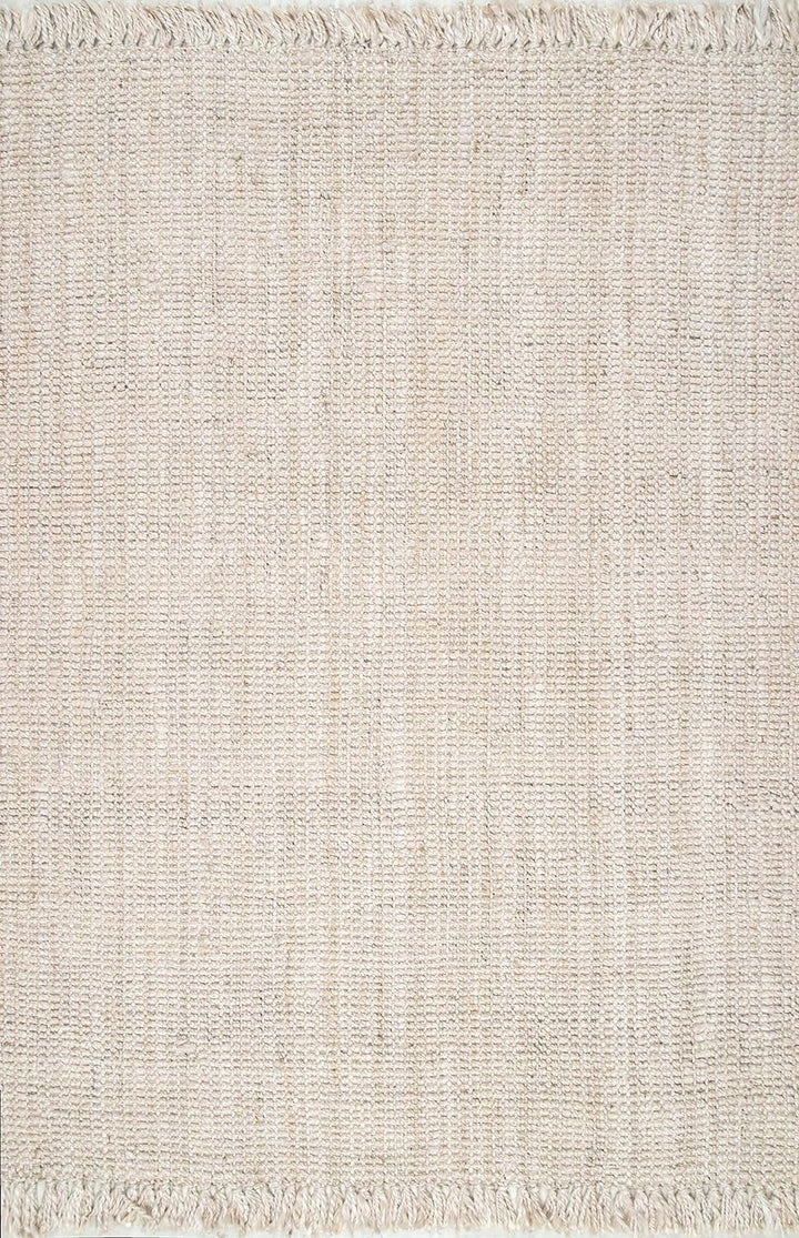 Daniela Jute Tassel Hand Woven Area Rug, Off White, Solid Chunky Farmhouse Design, Natural Fiber, For Bedroom, Dining Room, Living Room, Hallway, Office, Entryway