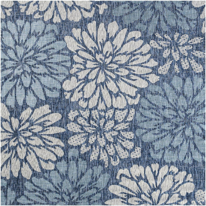 Zinnia Modern Floral Textured Weave Indoor Outdoor Area-Rug, Bohemian Coastal Easy-Cleaning, Bedroom, Kitchen, Backyard, Patio, Non Shedding