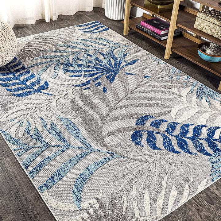 Tropics Palm Leaves Indoor Outdoor Area-Rug, Bohemian Floral Easy Cleaning, High Traffic, Bedroom, Kitchen, Backyard, Patio, Porch, Non Shedding