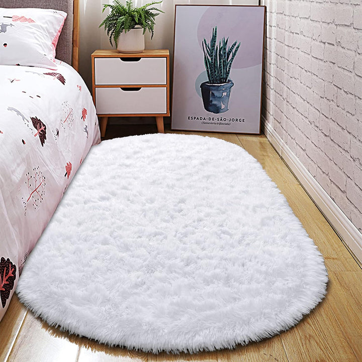 Oval Fluffy Ultra Soft Area Rugs for Bedroom Plush Shaggy Carpet for Kids Room Bedside Nursery Mats, 2.6 x 5.3ft, Grey