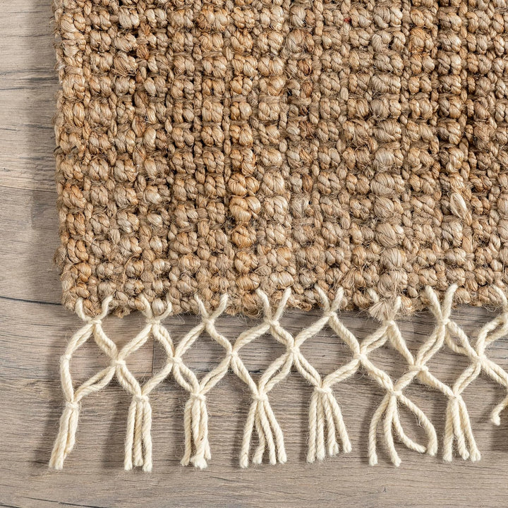 Raleigh Farmhouse Jute Tasseled Area Rug, 5x8, Natural