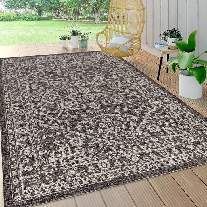 Malta Bohemian Medallion Textured Weave Indoor Outdoor Area Rug, Coastal, Traditional, Transitional Easy Cleaning, Bedroom, Kitchen, Backyard, Patio, Non Shedding