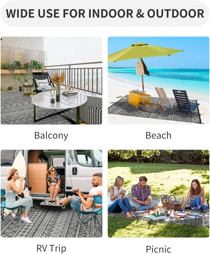 Outdoor Rug Carpet, Waterproof Reversible Patio Rug, RV Camping Rug, Plastic Straw Rug, Outside Indoor Outdoor Area Rug for Patio, Deck, Balcony, Picnic, Beach, Outdoor, Decor Boho