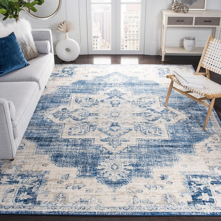 Brentwood Collection Area Rug Rectangle - 8' x 10', Cream & Grey, Medallion Distressed Design, Non-Shedding & Easy Care, Ideal for High Traffic Areas in Living Room, Bedroom (BNT865B)