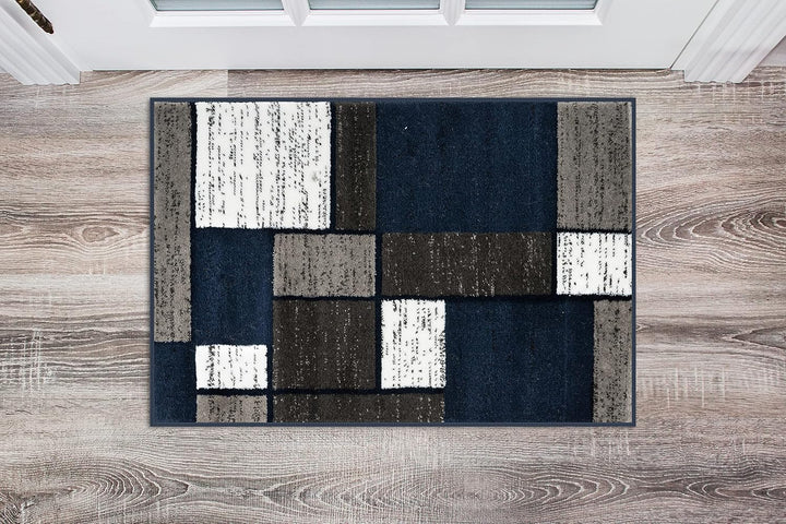 Contemporary Modern Boxes for Home Office, Living Room, Bedroom, Kitchen Non Shedding Area Rug