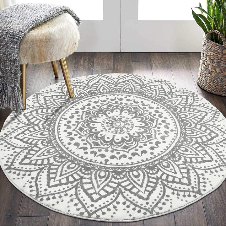 Boho Round Rugs, Washable Non Slip Round Area Rug Throw Soft Cute Round Nursery Rug Soft Fluffy Bathroom Rug Circle Rug for Bedroom Dorm Kids Room Nursery