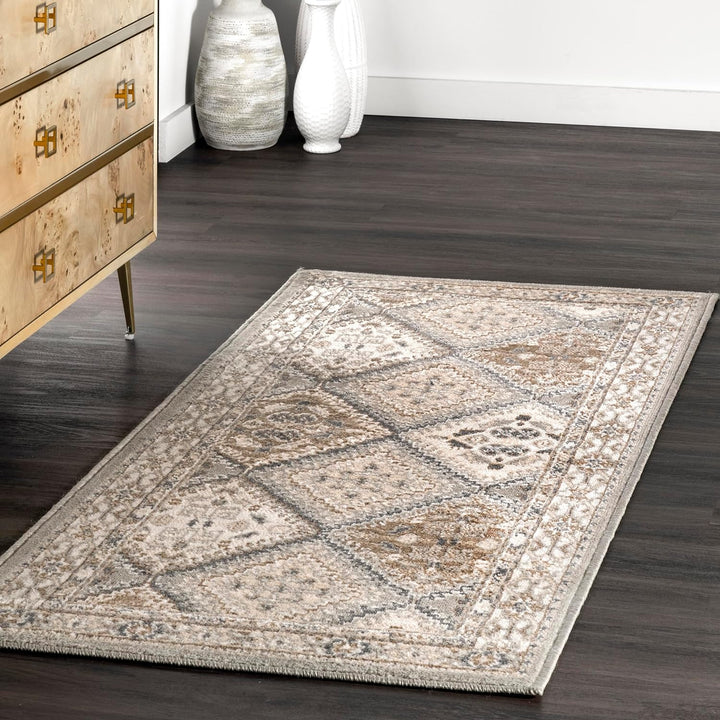 9x12 Becca Traditional Tiled Area Rug, Charcoal, Faded Transitional Design, Stain Resistant, For Bedroom, Dining Room, Living Room, Hallway, Office, Kitchen, Entryway