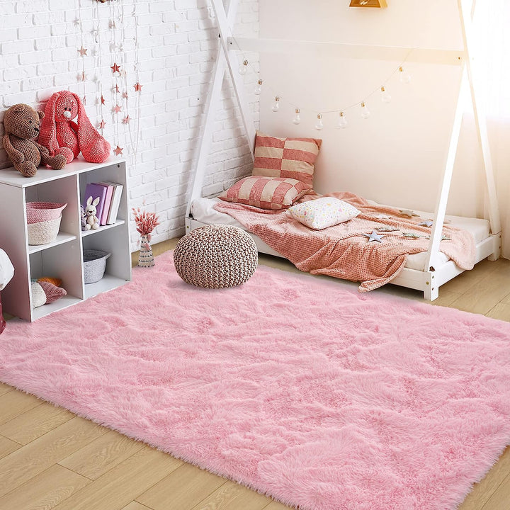 Ultra Soft Pink Rugs for Bedroom 4x6 Feet, Fluffy Shag Area Rugs for Living Room, Large Comfy Furry Rug for Girls Kids Baby Room Decor, Non Slip Nursery Modern Indoor Fuzzy Floor Carpet