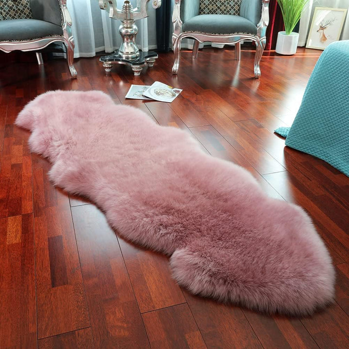 Genuine Sheepskin Area Rug Wool Rug Fur Carpet Fluffy Shaggy Fur Rug for Living Room Kids Bedroom Real Sheepskin Throw Lambskin Rugs Sofa Mat Chair Seat Covers (Tan, 2 x 6 ft Sheepskin)