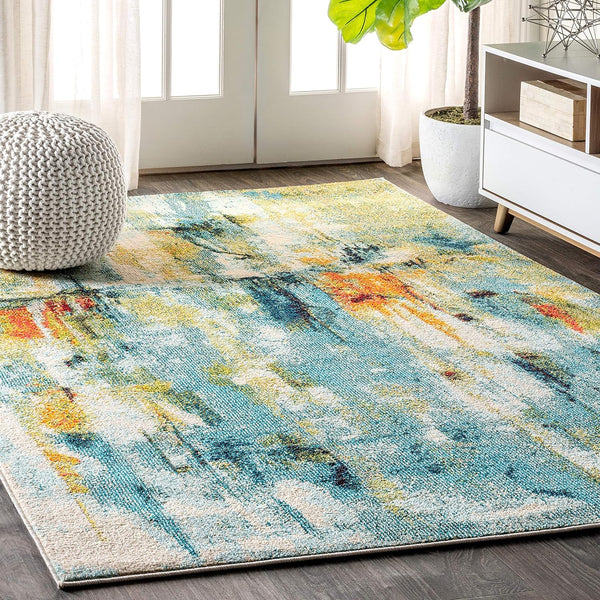 Contemporary POP Modern Abstract Area-Rug, Bohemian, Easy-Cleaning, for Bedroom, Kitchen, Living Room, Non Shedding