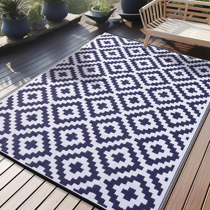 Waterproof Outdoor Rug, Reversible Plastic Straw Patio Rug for Camping, RV Mat Outside, Indoor Outdoor Carpet for Porch, Deck, Backyard, Camper, Balcony, Picnic