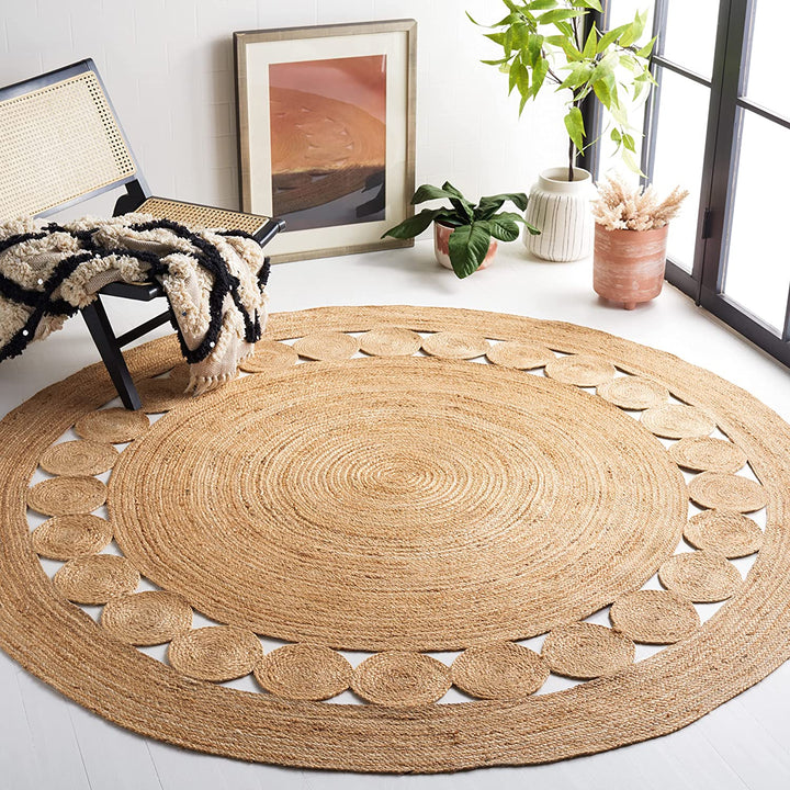 Natural Fiber Collection Area Rug - 6' Round, Natural, Handmade Boho Charm Farmhouse Jute, Ideal for High Traffic Areas in Living Room, Bedroom (NF364A)