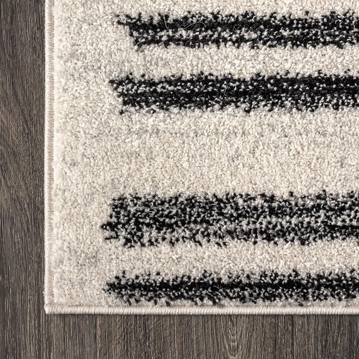 Khalil Modern Berber Stripe Indoor Farmhouse Area Rug, Bohemian Minimalistic Striped Easy, Cleaning Bedroom Kitchen Living Room Non Shedding