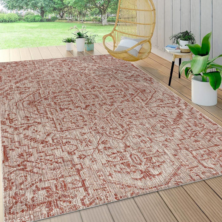 Estrella Bohemian Medallion Textured Weave Indoor/Outdoor Area-Rug, Coastal, Easy-Cleaning, HighTraffic, LivingRoom, Backyard, Non Shedding