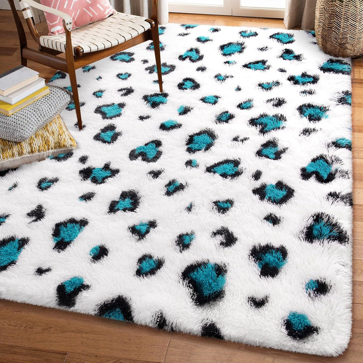 Fluffy Leopard Rug, Premium Cheetah Print Rugs, Soft Comfy Faux Fur Animal Print Carpet for Kids Room Bedroom, Living Room, Shaggy Teen Room Home Decor, Khaki 5x8 Feet