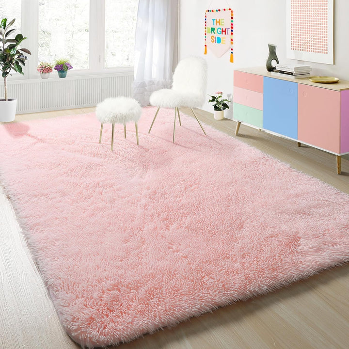 Pink Rugs for Girls Bedroom 4x6 Ft Fluffy Cute Girls Room Decor Aesthetic Area Rug Kawaii Baby Nursery Rug Plush Playroom Rug Shag Teen Girls Rug Thick Fur Dorm Rug Living Room Carpet