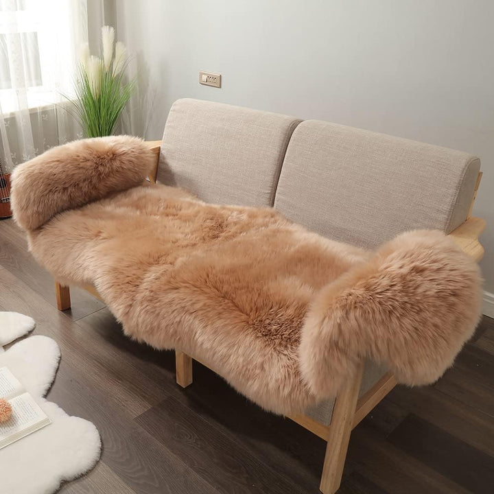 Genuine Sheepskin Area Rug Wool Rug Fur Carpet Fluffy Shaggy Fur Rug for Living Room Kids Bedroom Real Sheepskin Throw Lambskin Rugs Sofa Mat Chair Seat Covers (Tan, 2 x 6 ft Sheepskin)