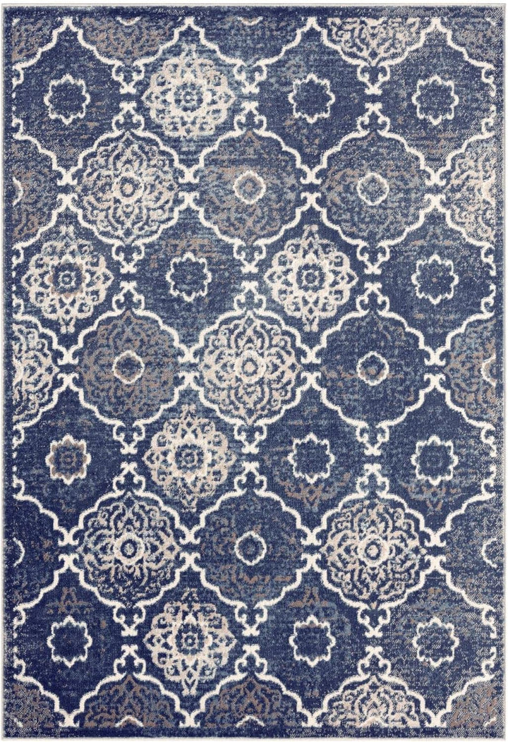 Boho Andorra Transitional Damask Area Rug, Grey/Blue, 7'9"x10'2"