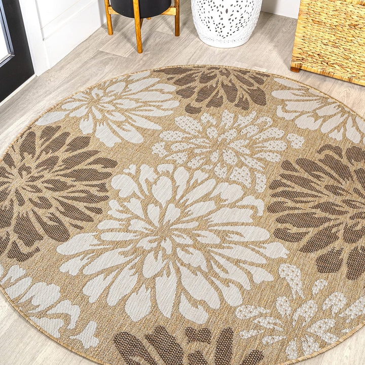 Zinnia Modern Floral Textured Weave Indoor Outdoor Area-Rug, Bohemian Coastal Easy-Cleaning, Bedroom, Kitchen, Backyard, Patio, Non Shedding