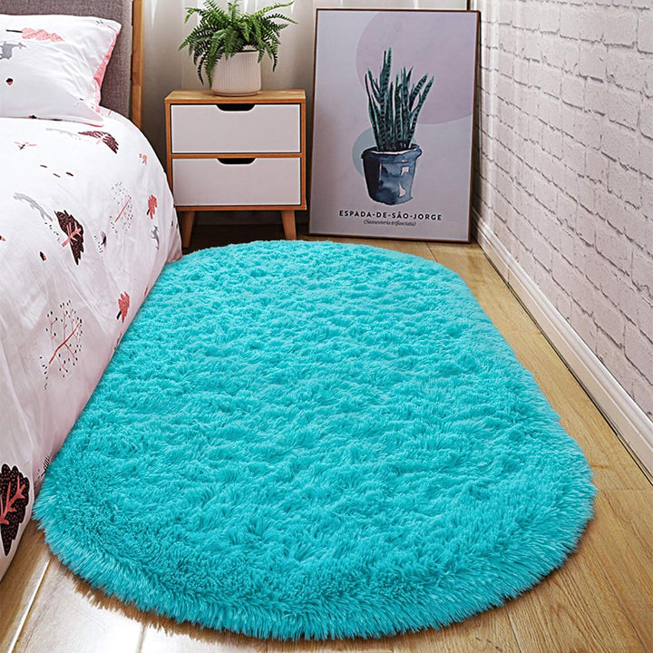 Oval Fluffy Ultra Soft Area Rugs for Bedroom Plush Shaggy Carpet for Kids Room Bedside Nursery Mats, 2.6 x 5.3ft, Grey