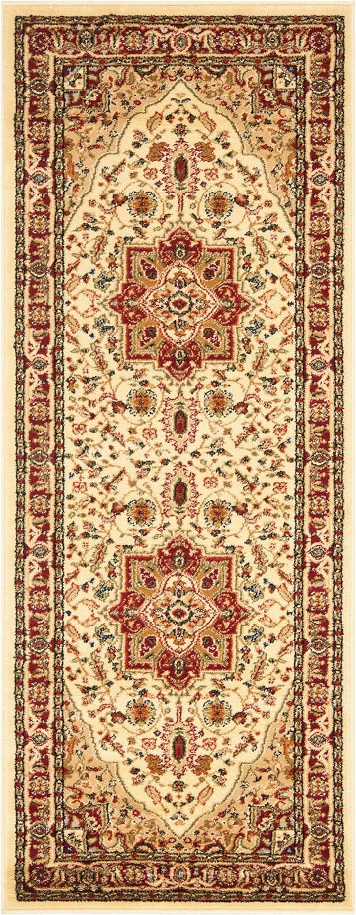 Lyndhurst Collection Area Rug - 9' x 12', Ivory & Red, Traditional Oriental Design, Non-Shedding & Easy Care, Ideal for High Traffic Areas in Living Room, Bedroom (LNH330A)