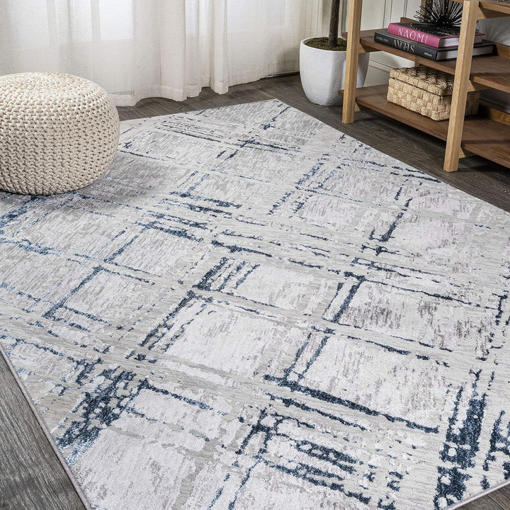 SOR201C-5 Slant Modern Abstract Indoor Area Rug, Transitional, Contemporary, Solid & Striped, Bedroom, Kitchen, Living Room, Easy-Cleaning, Non-Shedding, 5 X 8, Beige/Gray