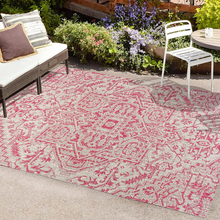 Estrella Bohemian Medallion Textured Weave Indoor/Outdoor Area-Rug, Coastal, Easy-Cleaning, HighTraffic, LivingRoom, Backyard, Non Shedding