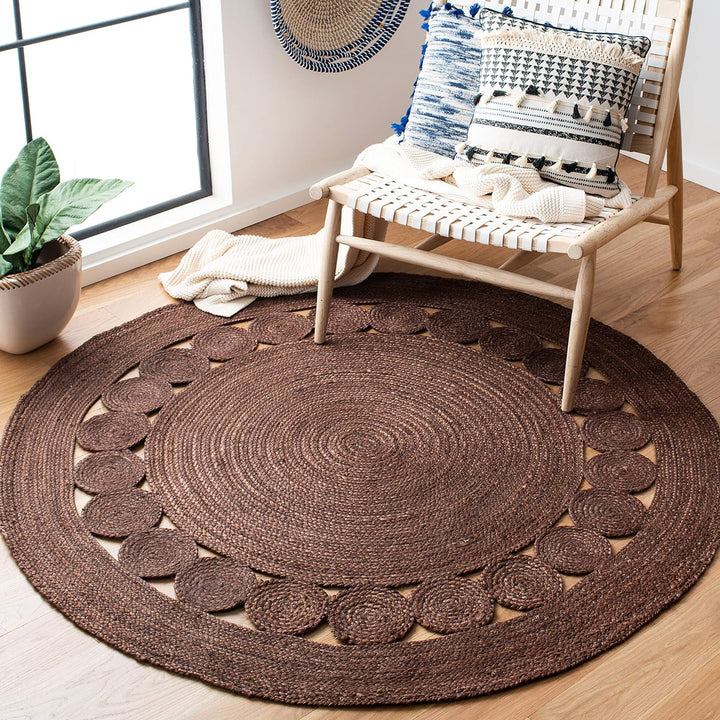 Natural Fiber Collection Area Rug - 6' Round, Natural, Handmade Boho Charm Farmhouse Jute, Ideal for High Traffic Areas in Living Room, Bedroom (NF364A)