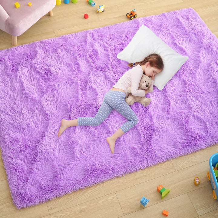 Ultra Soft Pink Rugs for Bedroom 4x6 Feet, Fluffy Shag Area Rugs for Living Room, Large Comfy Furry Rug for Girls Kids Baby Room Decor, Non Slip Nursery Modern Indoor Fuzzy Floor Carpet