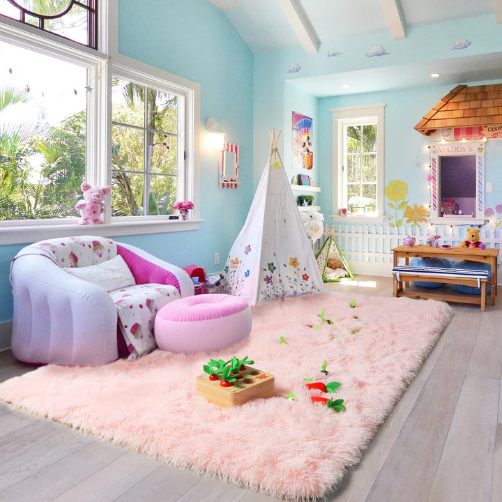 Pink Rugs for Girls Bedroom 4x6 Ft Fluffy Cute Girls Room Decor Aesthetic Area Rug Kawaii Baby Nursery Rug Plush Playroom Rug Shag Teen Girls Rug Thick Fur Dorm Rug Living Room Carpet