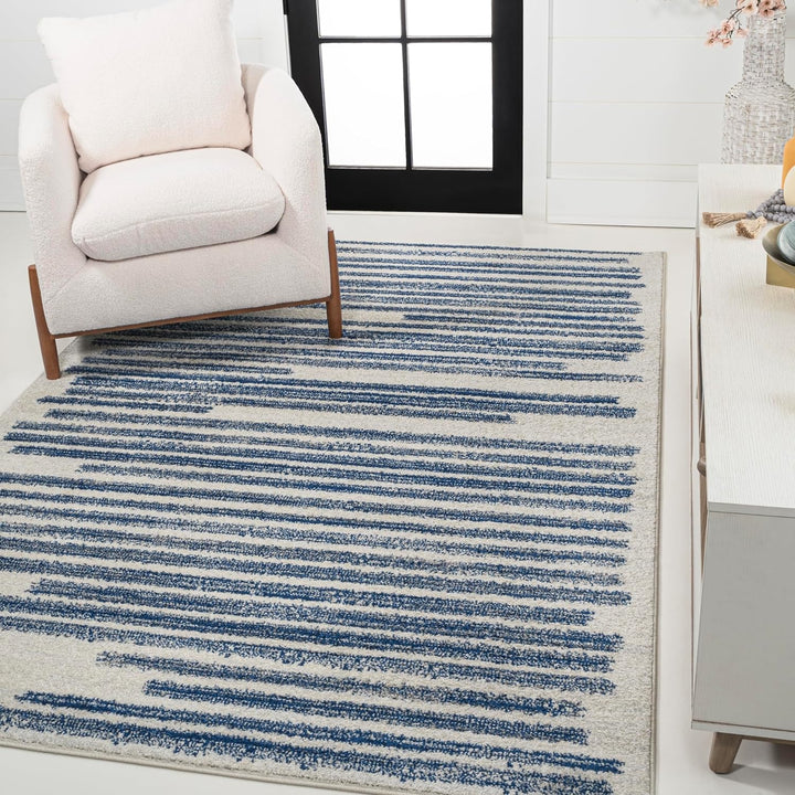 Khalil Modern Berber Stripe Indoor Farmhouse Area Rug, Bohemian Minimalistic Striped Easy, Cleaning Bedroom Kitchen Living Room Non Shedding