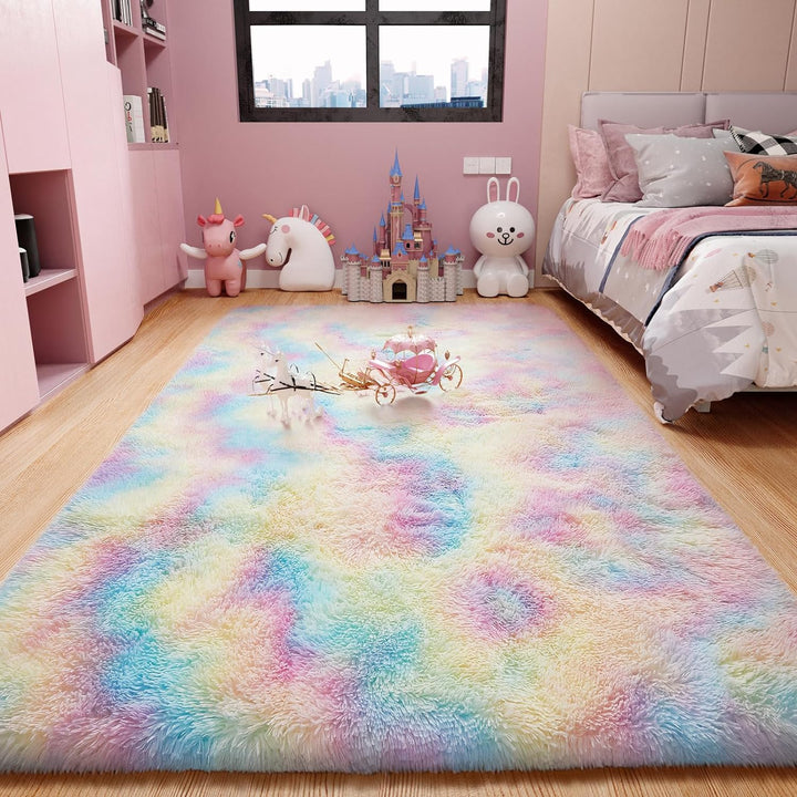 Machine Washable 6x9 Rugs for Living Room,Grey Fluffy Carpet Large Fuzzy Plush Shag Comfy Soft, Non-Slip Indoor Floor Carpet,for Kids Boys Girls, Room,Bedroom,Playroom, Home Decor Aesthetic