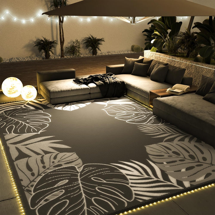 Outdoor Rug Waterproof Patio Rug, Reversible Tropical Outdoor Carpet Camping Rugs, Outdoor for your RV-Outdoor Rug for Patio, Outdoor Plastic Straw Rug, Outdoor Rugs Plastic for Deck