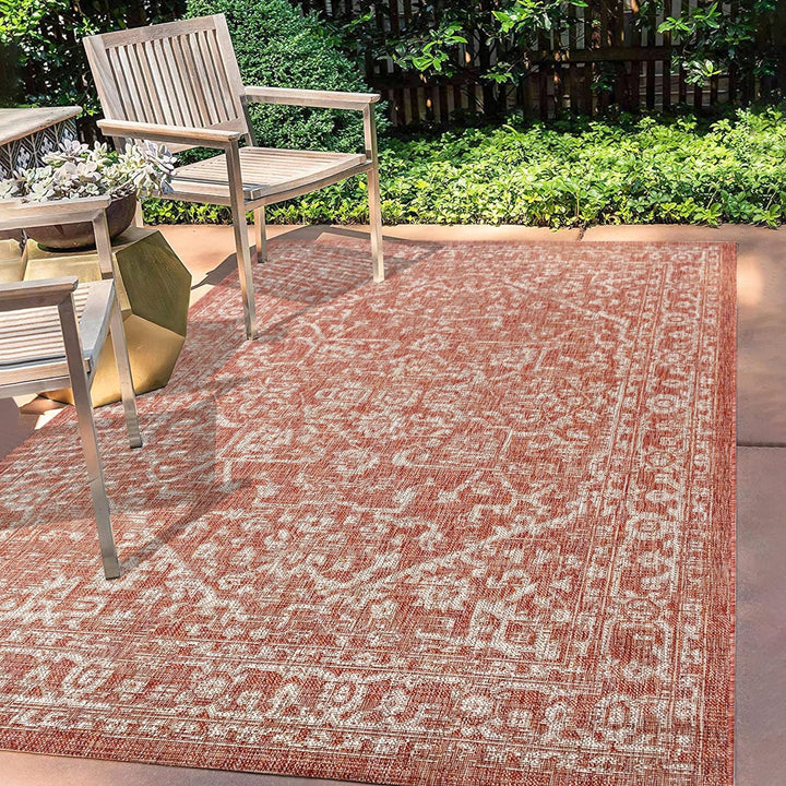 Malta Bohemian Medallion Textured Weave Indoor Outdoor Area Rug, Coastal, Traditional, Transitional Easy Cleaning, Bedroom, Kitchen, Backyard, Patio, Non Shedding