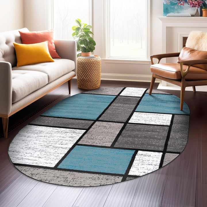 Contemporary Modern Boxes for Home Office, Living Room, Bedroom, Kitchen Non Shedding Area Rug