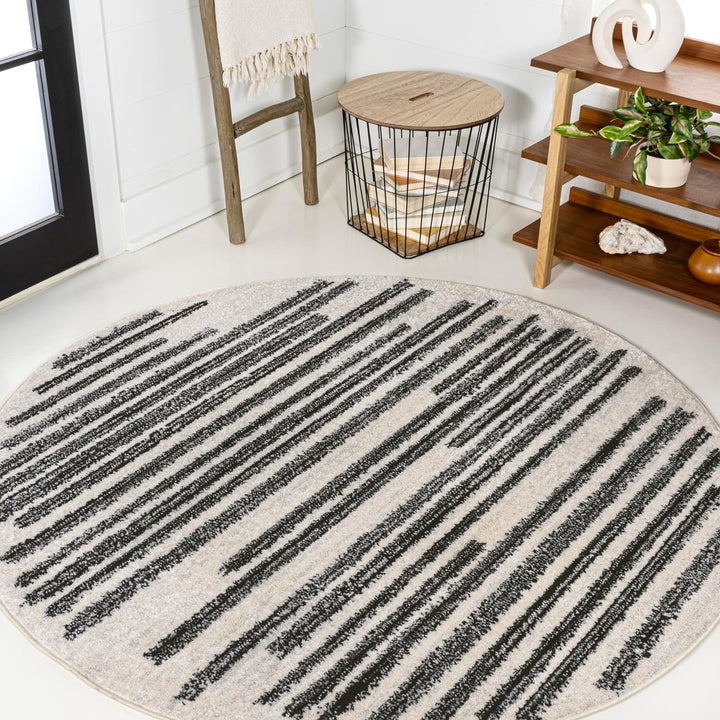 Khalil Modern Berber Stripe Indoor Farmhouse Area Rug, Bohemian Minimalistic Striped Easy, Cleaning Bedroom Kitchen Living Room Non Shedding