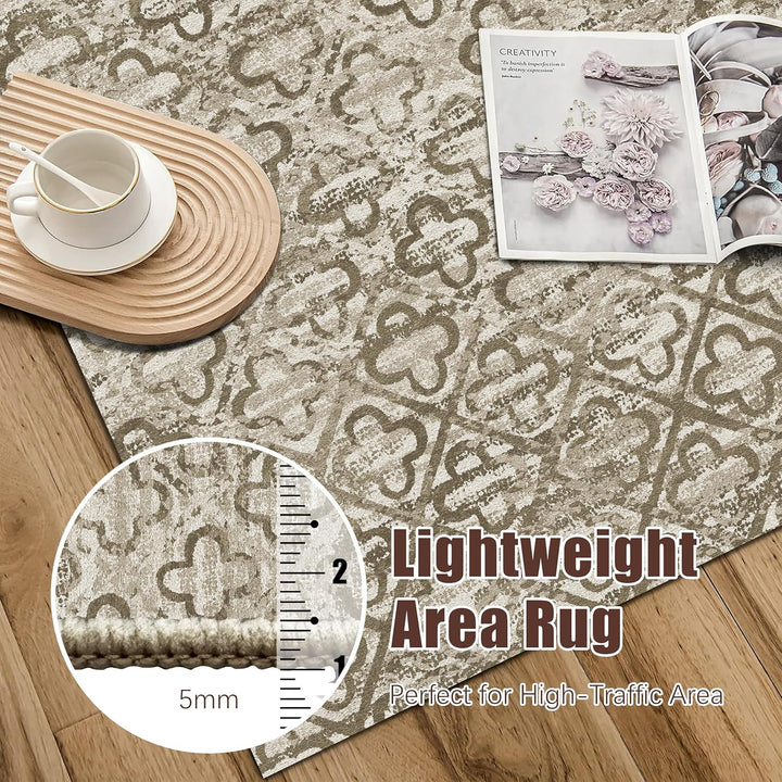 Washable Area Rugs, 5' x 7' - 1/6 Thick - Stain & Water Resistant Non-Slip - Perfect Resistant Rug for Living Room, Bedroom, Nursery, Pet & Child Friendly, Vibrant Colors Rugs, Brown