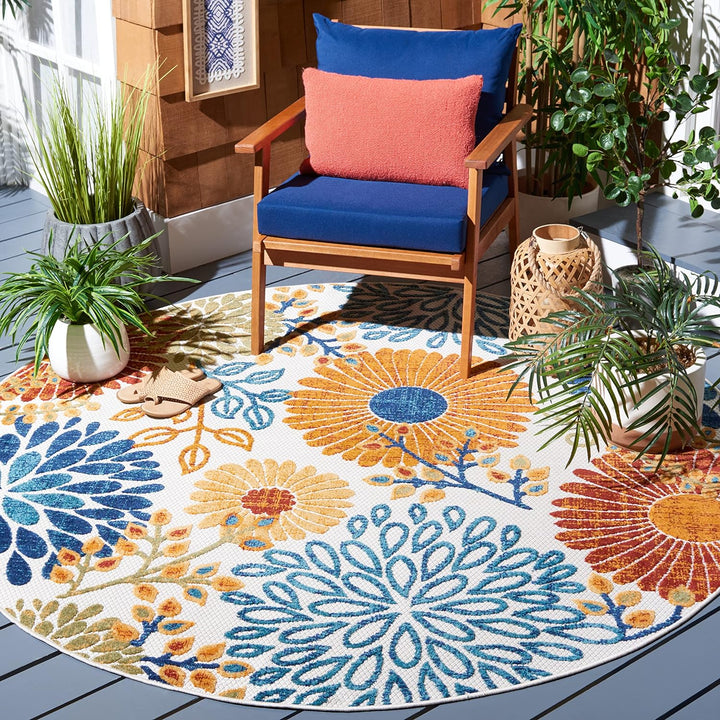 Cabana Collection Area Rug - 5'3" x 7'6", Creme & Red, Floral Design, Non-Shedding & Easy Care, Indoor/Outdoor & Washable-Ideal for Patio, Backyard, Mudroom (CBN832A)