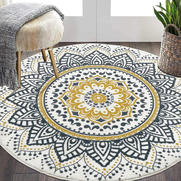 Boho Round Rugs, Washable Non Slip Round Area Rug Throw Soft Cute Round Nursery Rug Soft Fluffy Bathroom Rug Circle Rug for Bedroom Dorm Kids Room Nursery