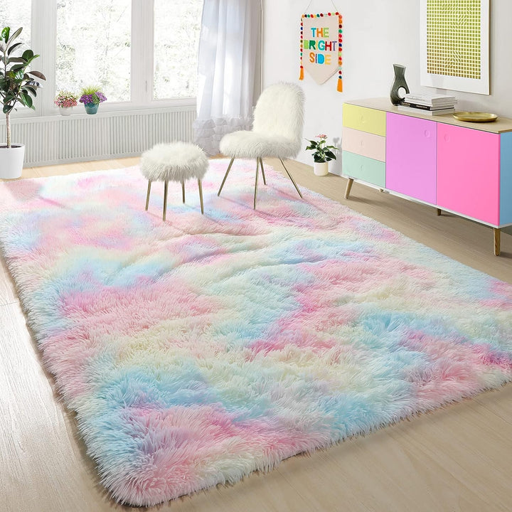 Pink Rugs for Girls Bedroom 4x6 Ft Fluffy Cute Girls Room Decor Aesthetic Area Rug Kawaii Baby Nursery Rug Plush Playroom Rug Shag Teen Girls Rug Thick Fur Dorm Rug Living Room Carpet