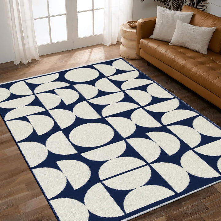 Indoor/Outdoor Rug, Reversible Washable Patio Rug, Low Pile Modern Abstract Floor Carpet Area Rug, Cotton Woven Entryway Rug for Living Room, Backyard, Bedroom