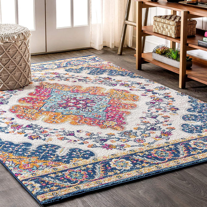 Bohemian Flair Boho Vintage Medallion Indoor Area-Rug Floral Easy-Cleaning High Traffic Bedroom Kitchen Living Room Non Shedding