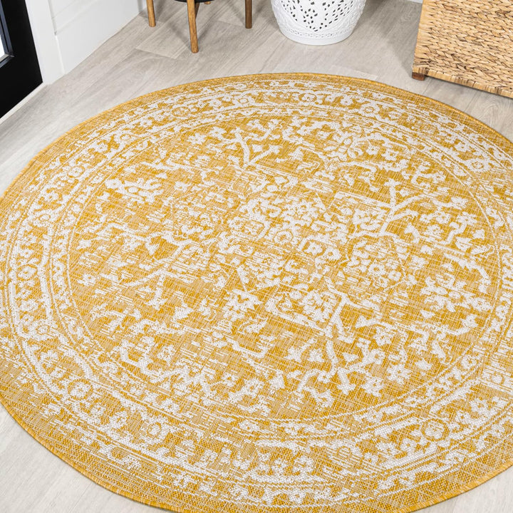 Malta Bohemian Medallion Textured Weave Indoor Outdoor Area Rug, Coastal, Traditional, Transitional Easy Cleaning, Bedroom, Kitchen, Backyard, Patio, Non Shedding